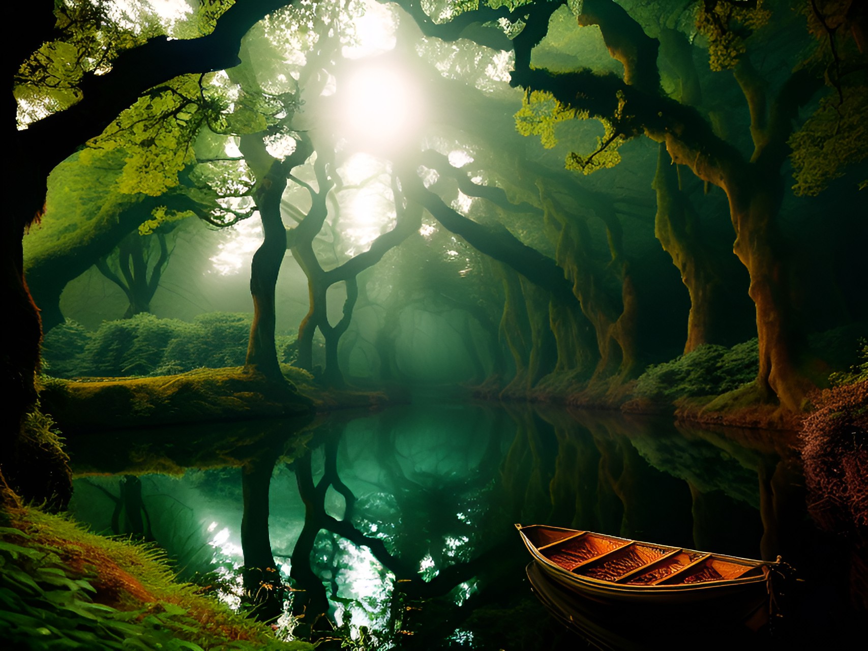 𝕰𝖛𝖊𝖗𝖞𝖙𝖍𝖎𝖓𝖌 - 𝕰𝖛𝖊𝖗𝖞𝖙𝖍𝖎𝖓𝖌  - a mystical forest with towering trees, a serene lake reflecting the full moon, and fairies dancing among the roots of the trees." preview