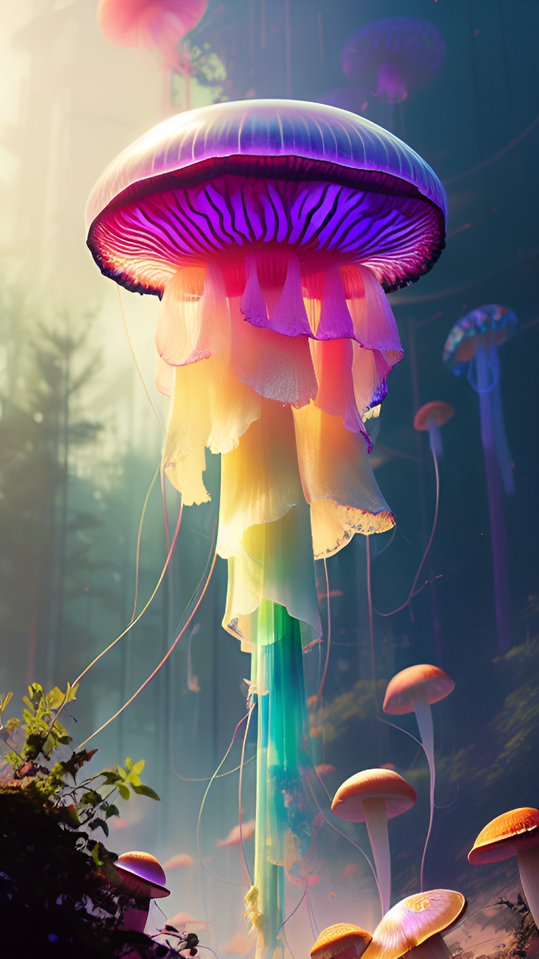 Mushroom Jellyfish - infinite colorful translucent (hybrid mushroom jellyfish), hazy evening light,pastel preview