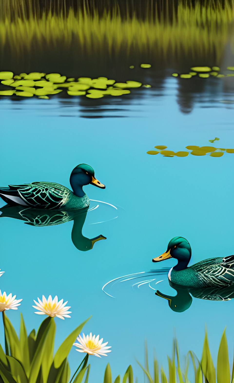 ducks - teal ducks on pond preview