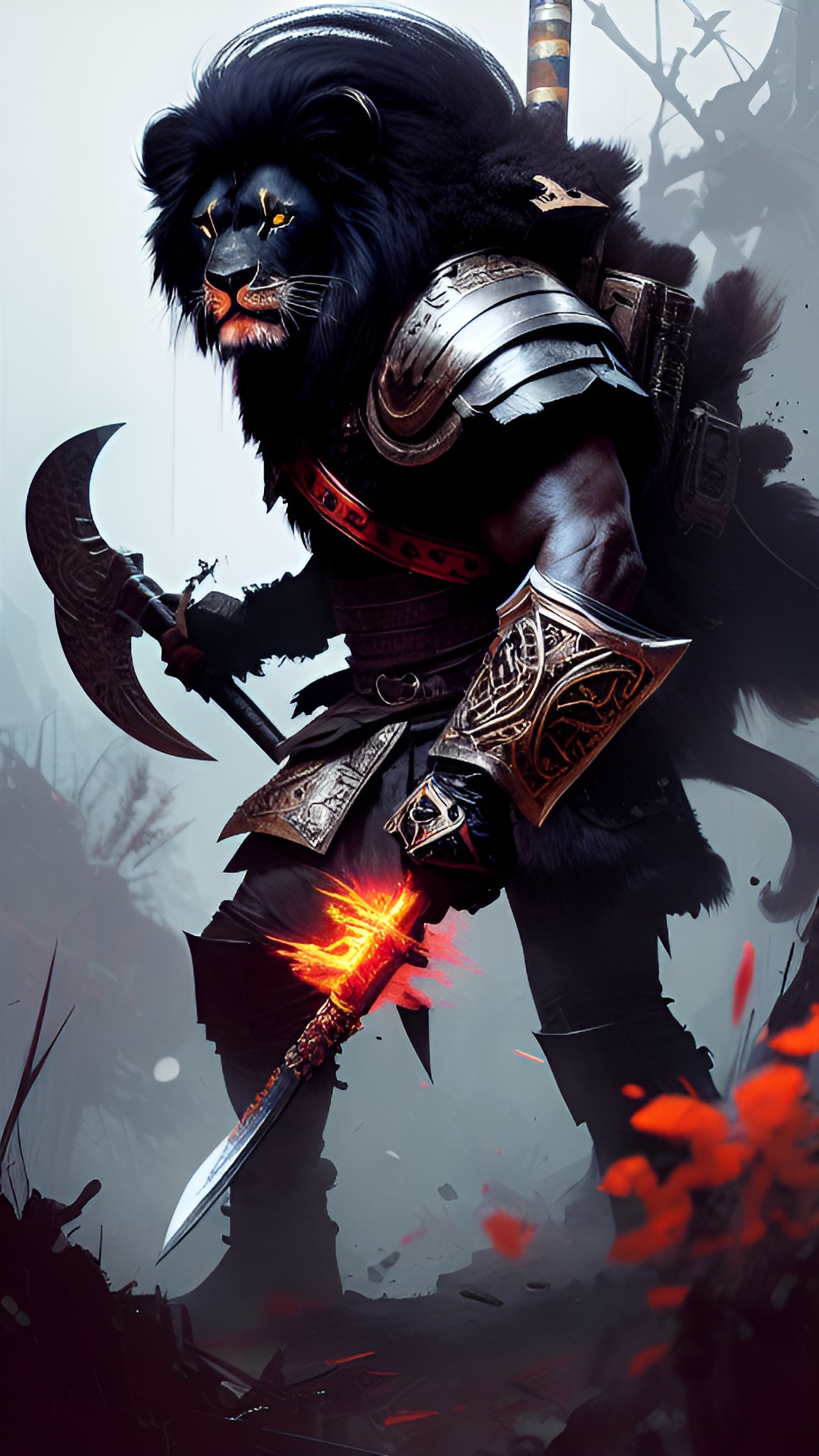 barbarian black lion with an axe preview