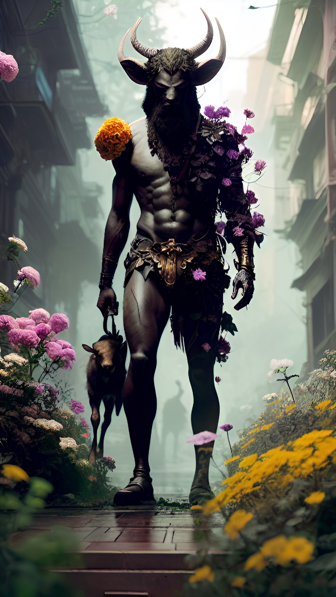 satyr with flowers, human features preview