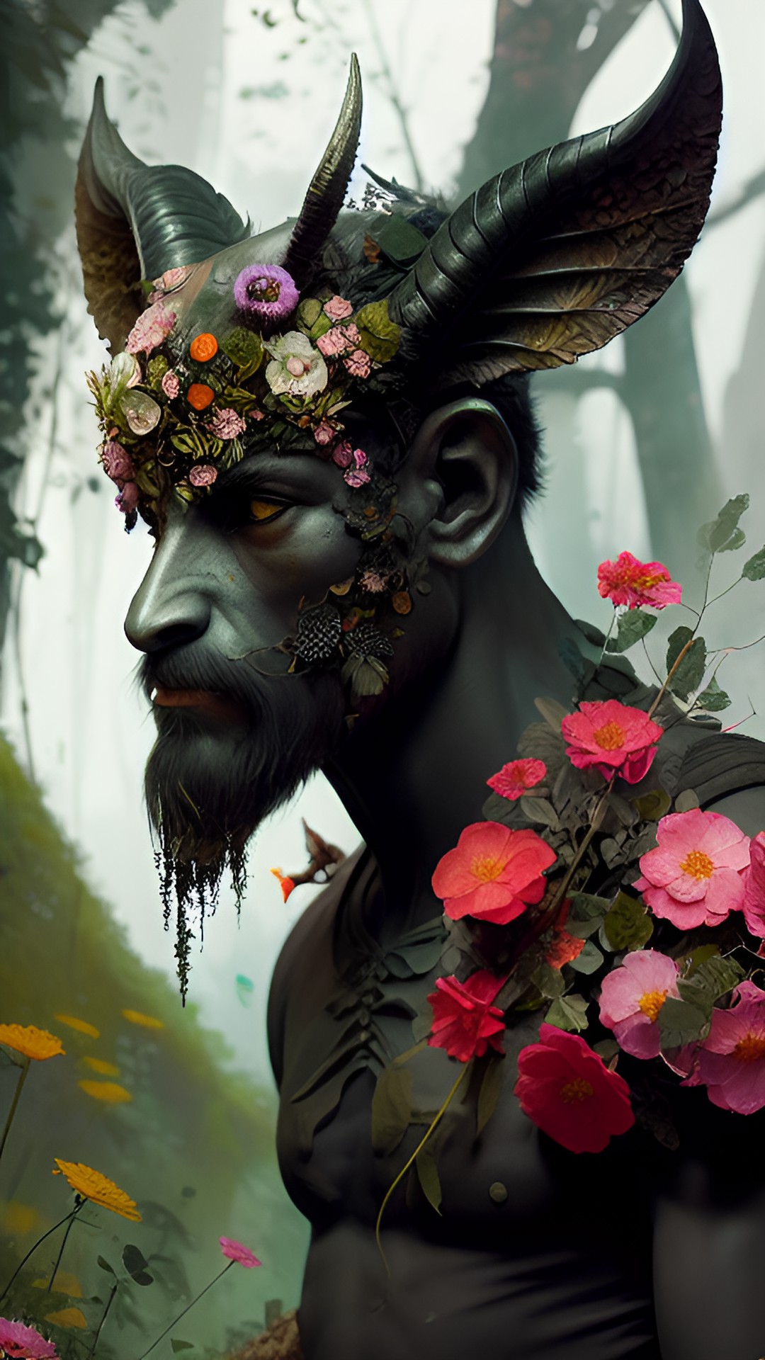 satyr with flowers, human features preview