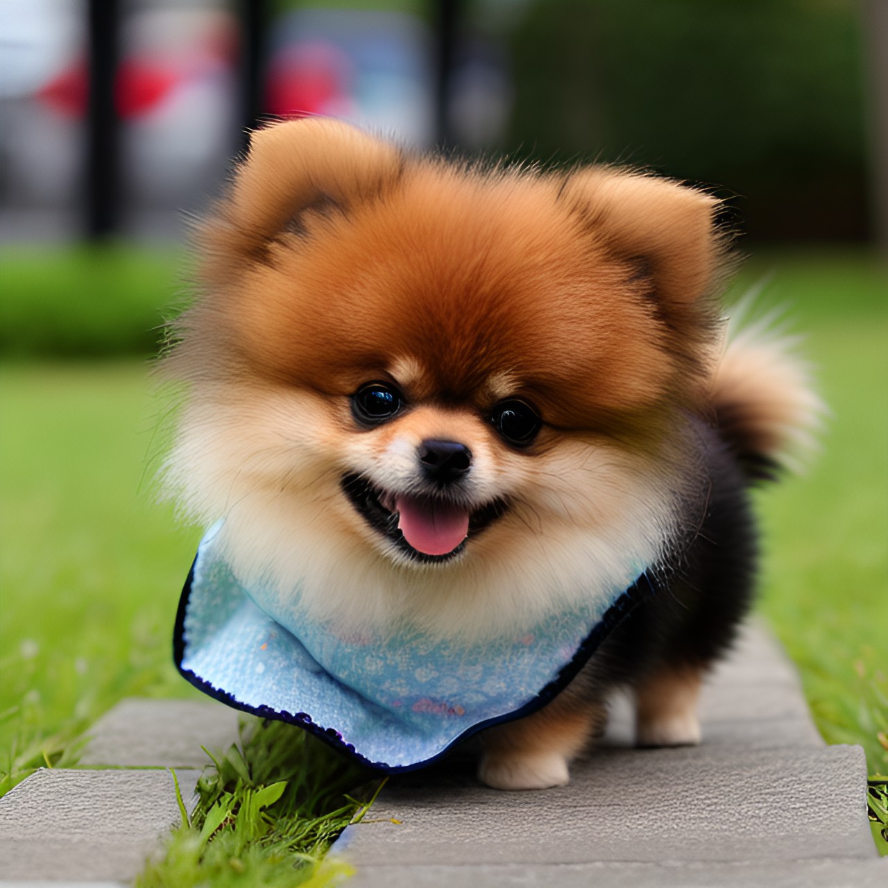 Puppy wearing a bib - cute little happy pomeranian preview