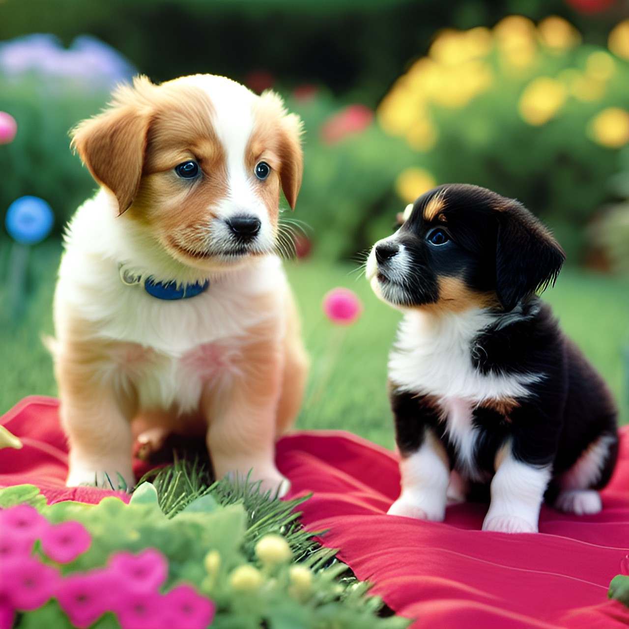 happy little puppies playing in the garden preview