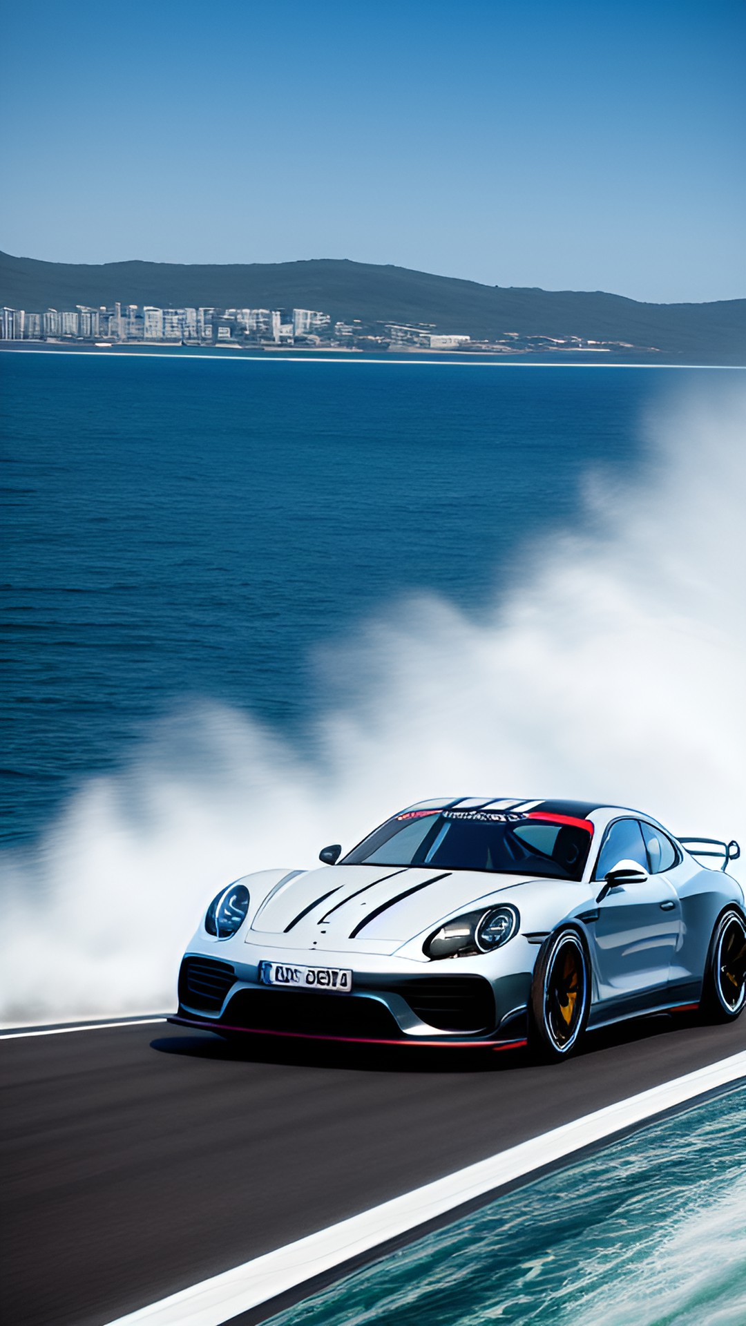 porche taycan doing drift on the sea preview