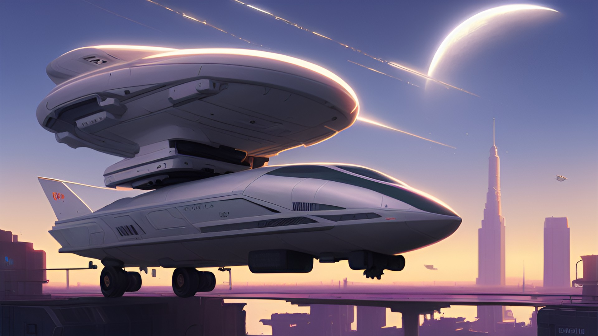 Felcsút 2078s - felcsút street life,2078s,by syd mead$[[[colors]]]$pastel,a floating spacship on sky,midnight preview