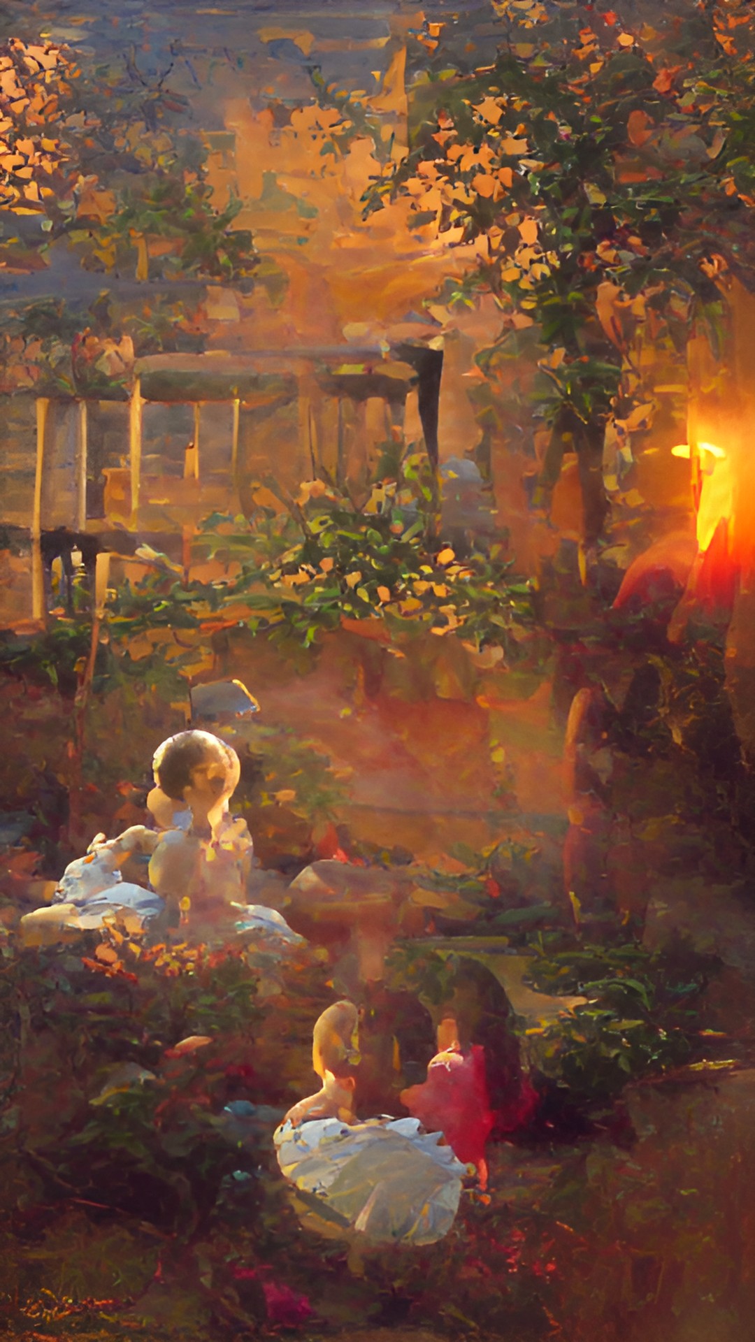 garden with sunset and kids preview