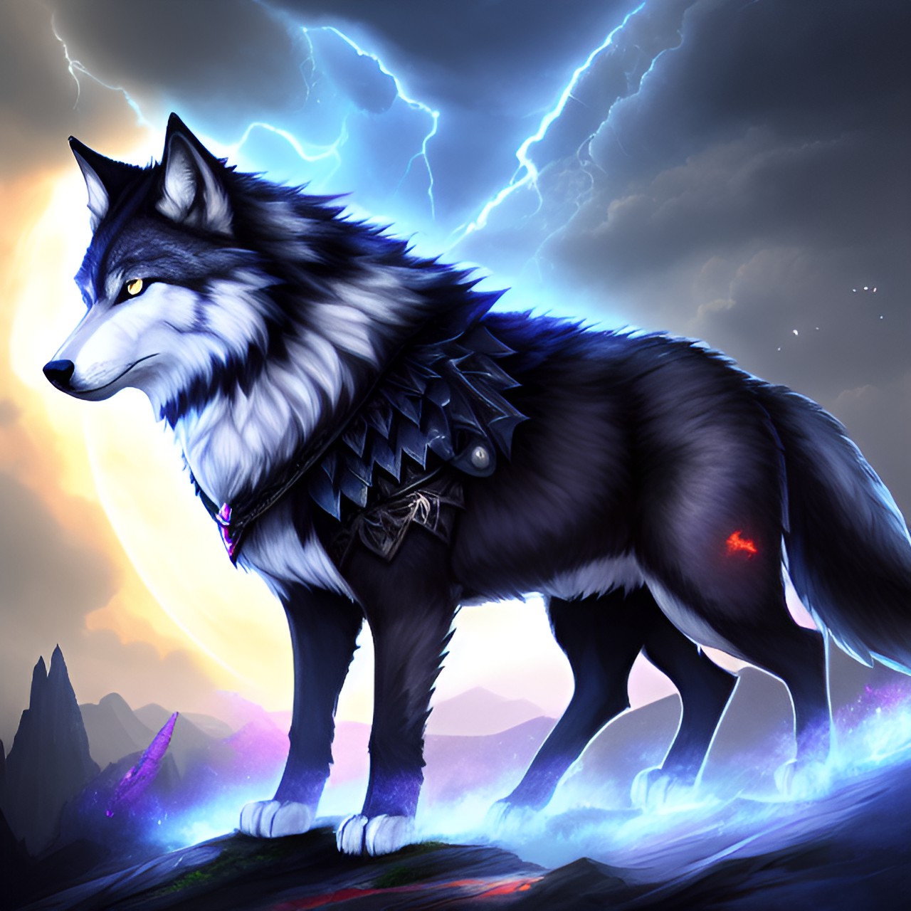 fantasy wolf, sharp details, thunder, 4 elements preview