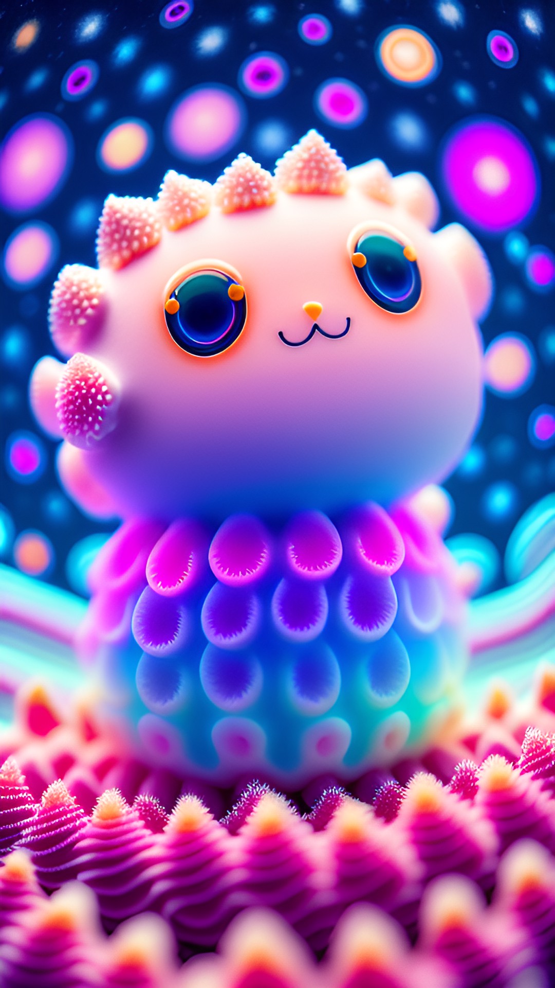 wavy cute king crab squid and eyes, jody lee, tom谩s hijo, jeff easily forest wavy night sky depth of field, kawaii, cute, soft colors, preview