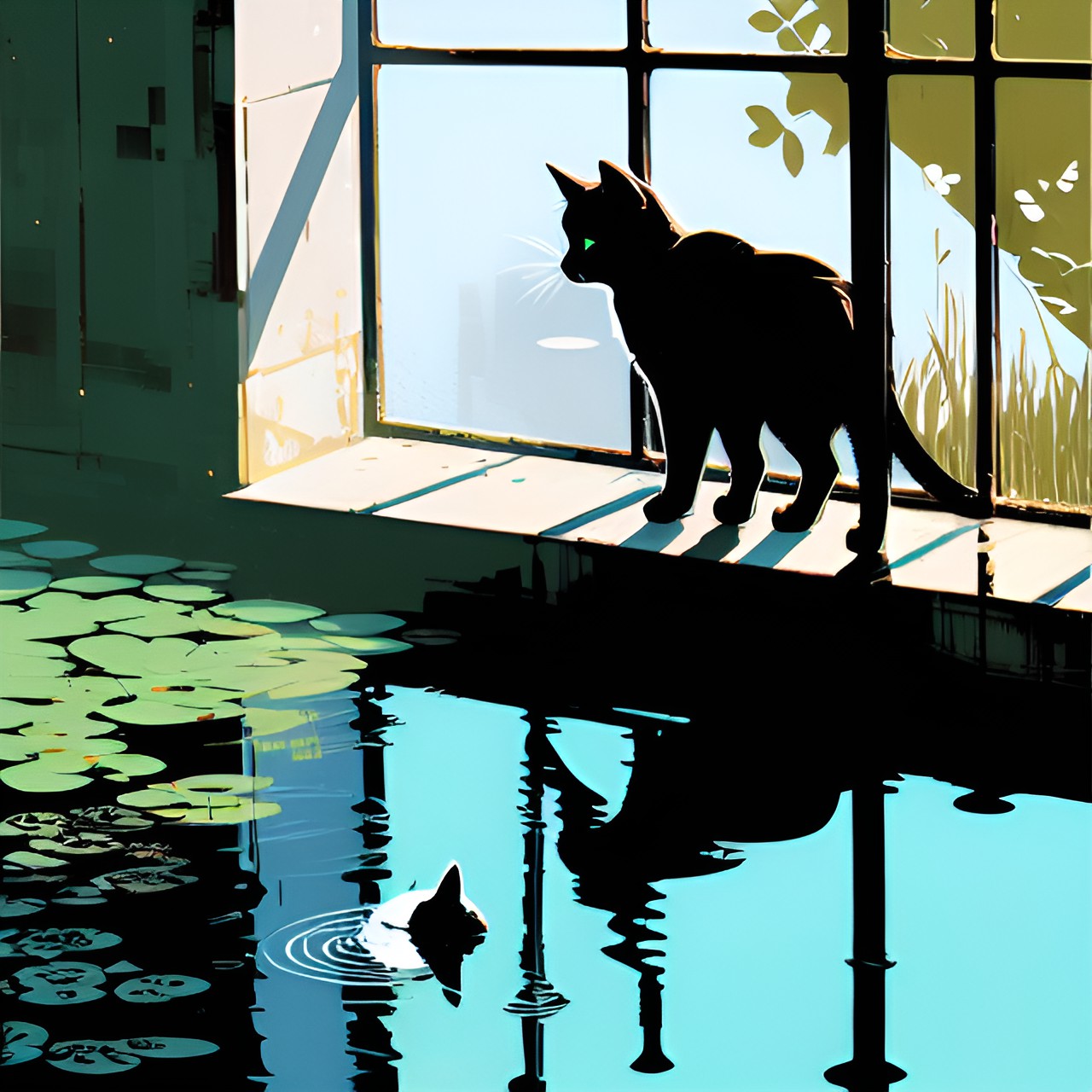 Cat By The Water - cat staring into a water puddle preview