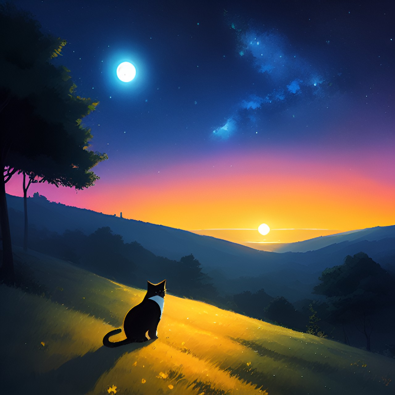 Cat Watching Sunset - cat under a star of hope preview