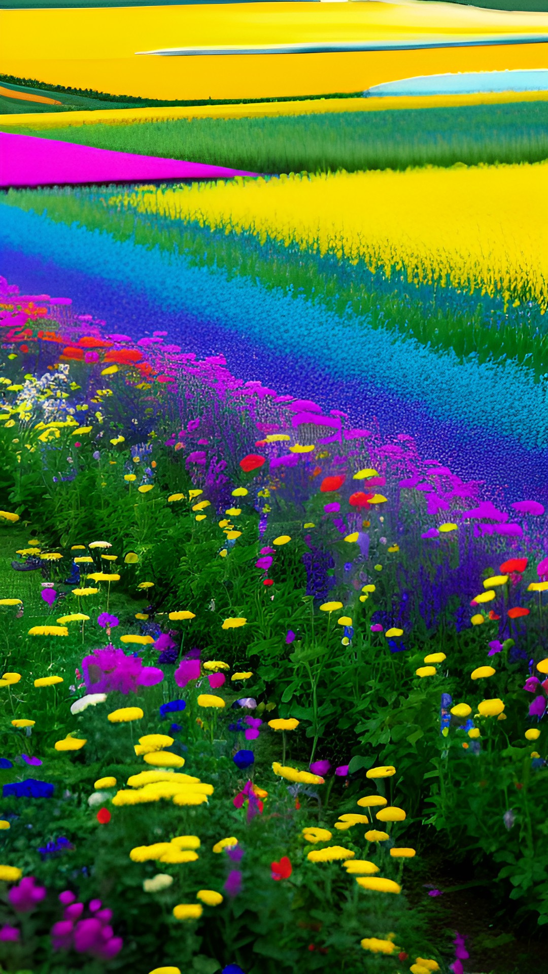 a field of flowers - a vast, colorful field of blooming flowers stretching as far as the eye can see. bees buzz around, collecting nectar, and the sound of rustling petals fills the air. preview