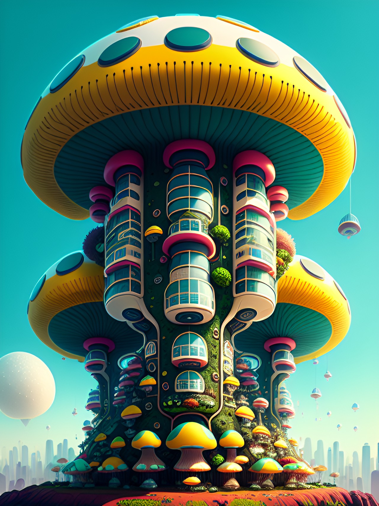 futuristic mushroom megacity fungi apartments preview