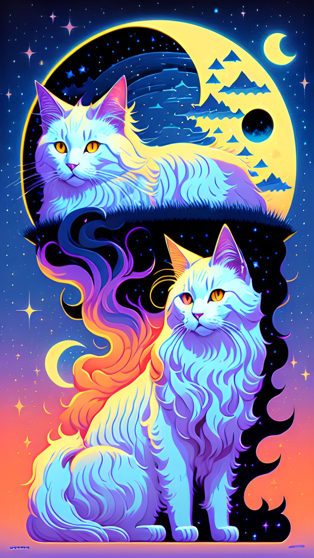 long-haired white cat in the moonlight preview