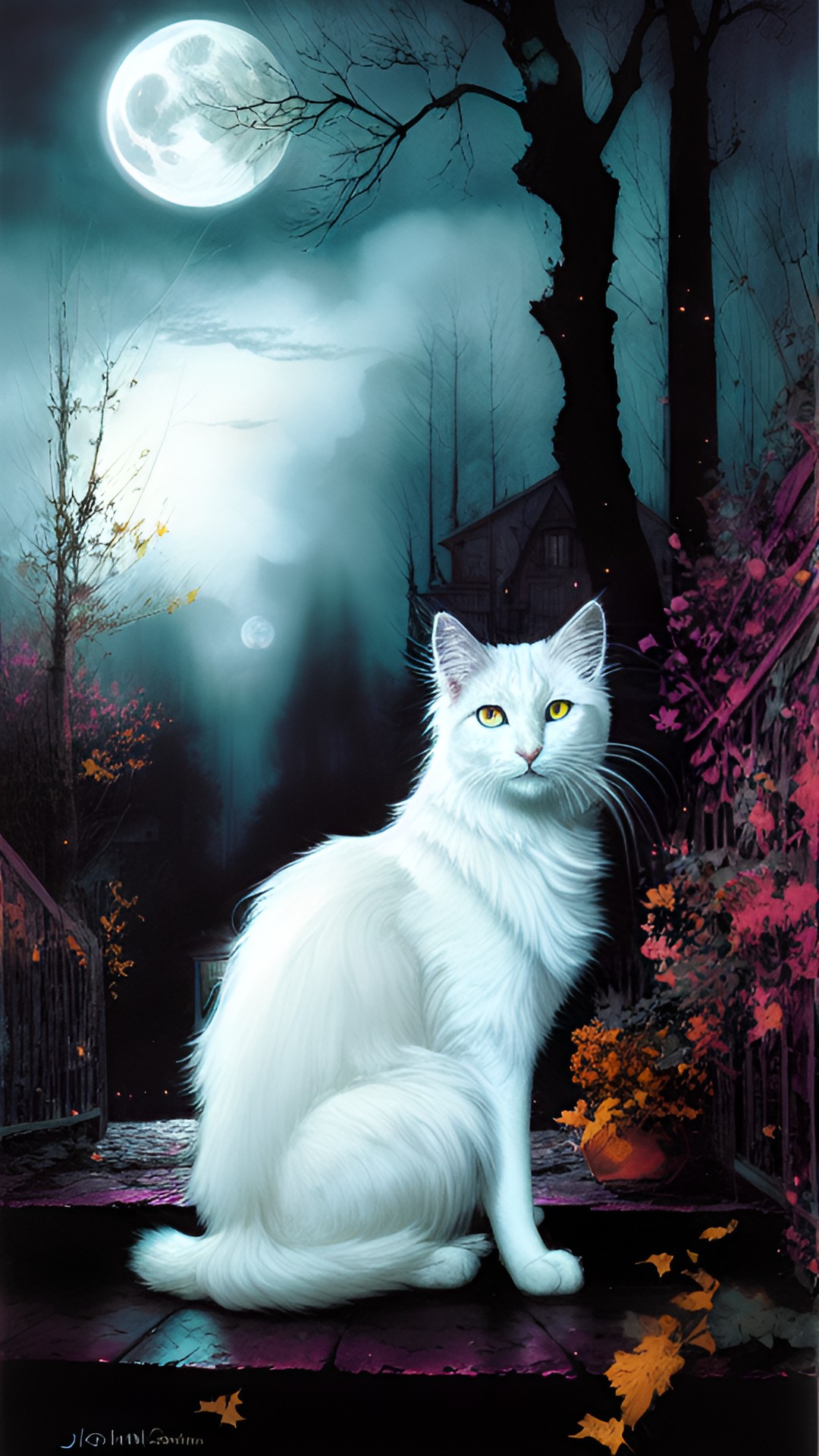 long-haired white cat in the moonlight preview