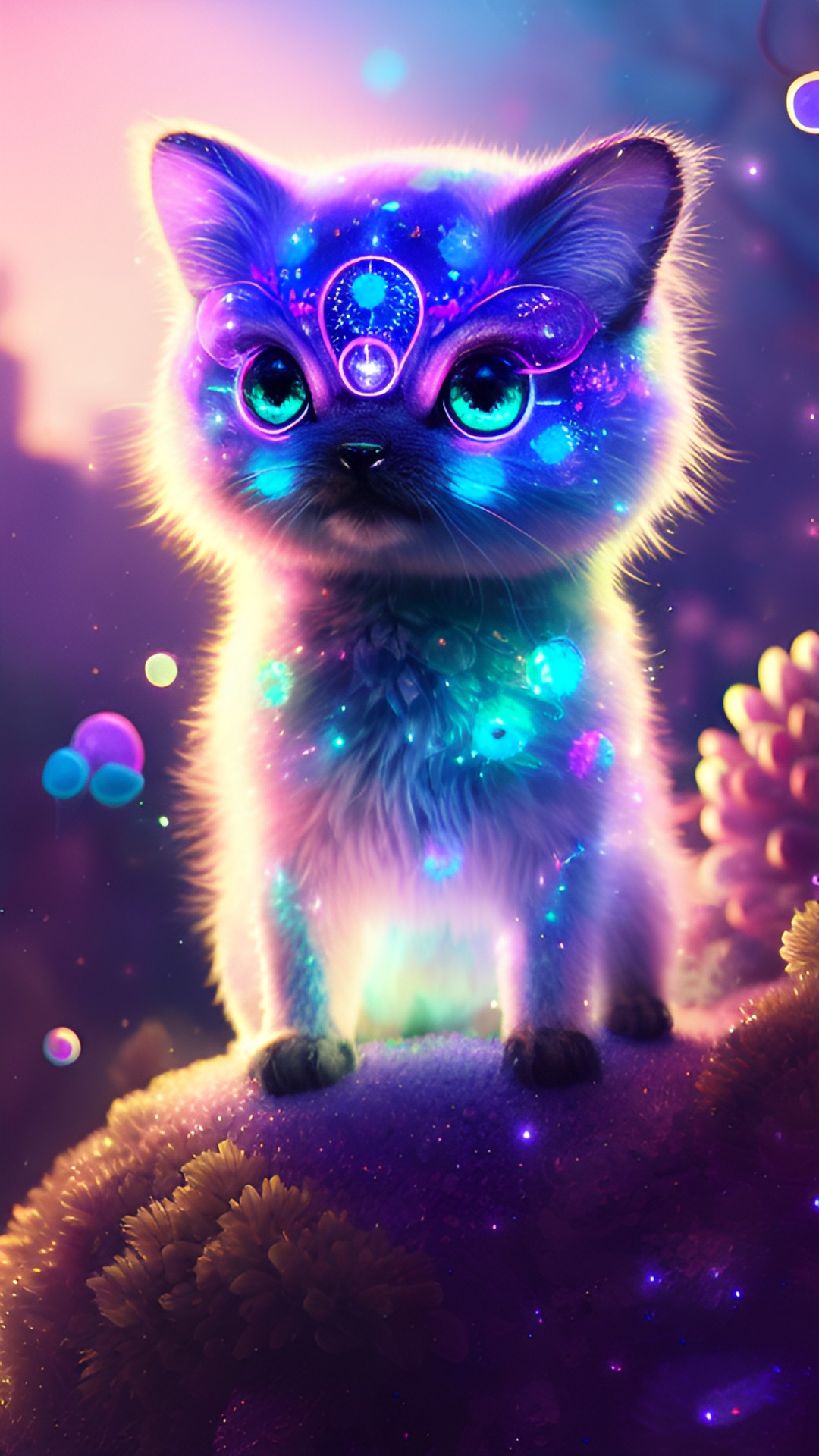 detailed, realistic, mystical fantasy cute tiny animal with huge eyes, iridescent glimpses, sparkles on face, white background, pearlescent sparkles, sharp, moonlight, dark night, glowing light particles, neon glimpses, 4k, hd preview