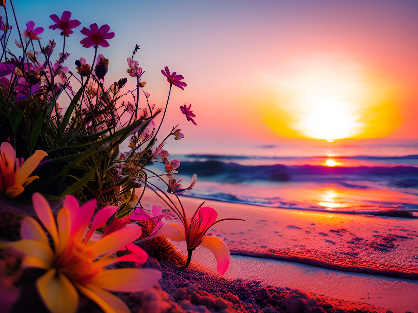 flower beach sunset preview