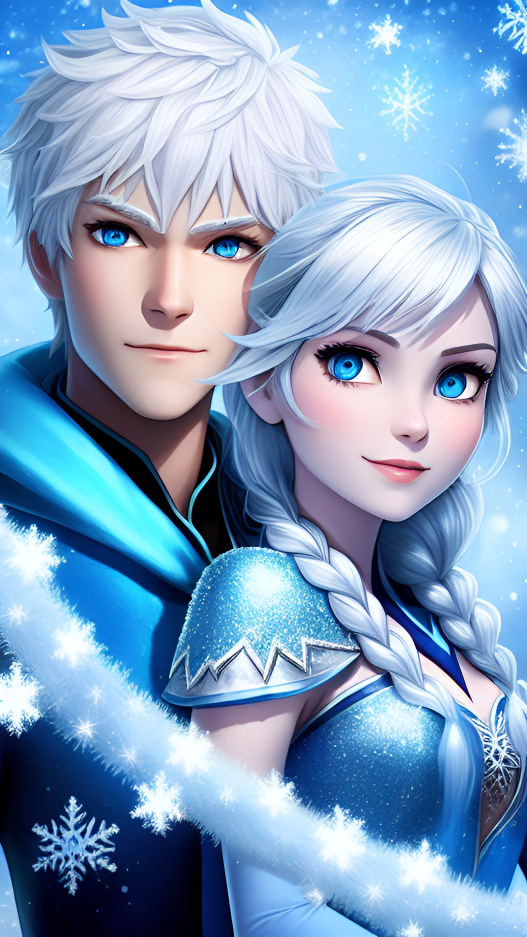 jack frost and elsa. almond-shaped eyes, clear without blur. preview