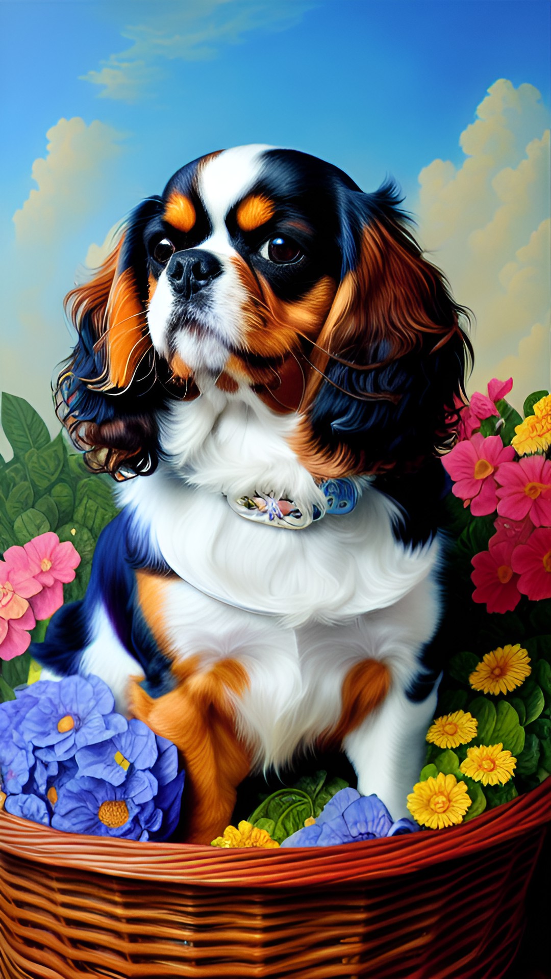 cavalier king charles spaniel in a basket preview