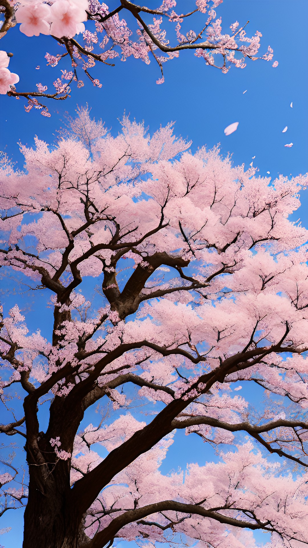 oak and sakura.  wind carrying flower petals. preview