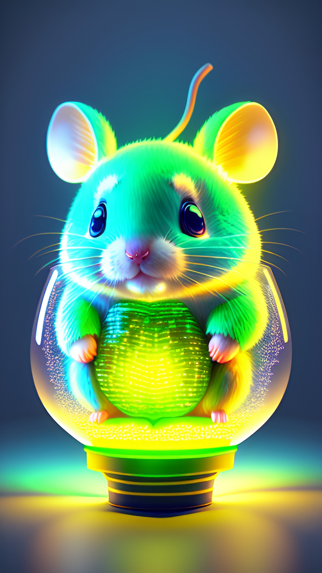 adorable kawaii style mint lightbulb in the shape of a dormouse all lit up, 3d, 8k preview