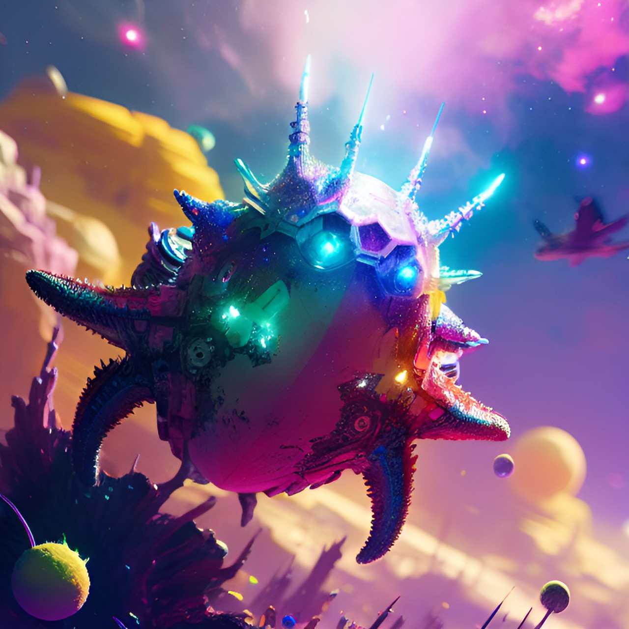 the cutest space starfish, rainbow colored, cute, colorful,  space background, sci-fi fantasy art, unreal engine 5, uhd, 8k hd preview