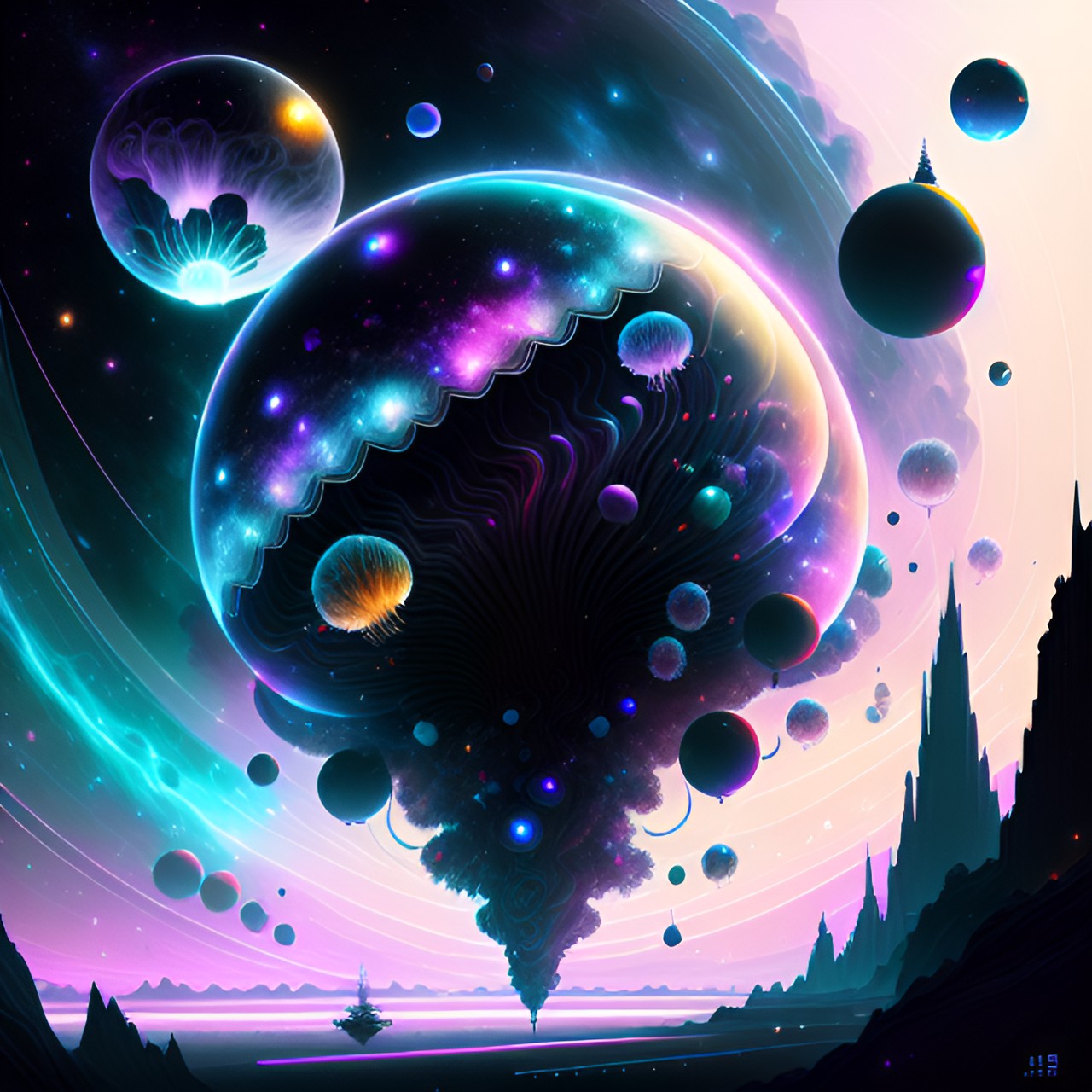 the cutest space jellyfish , rainbow colored, cute, colorful,  space background, sci-fi fantasy art, unreal engine 5, uhd, 8k hd preview