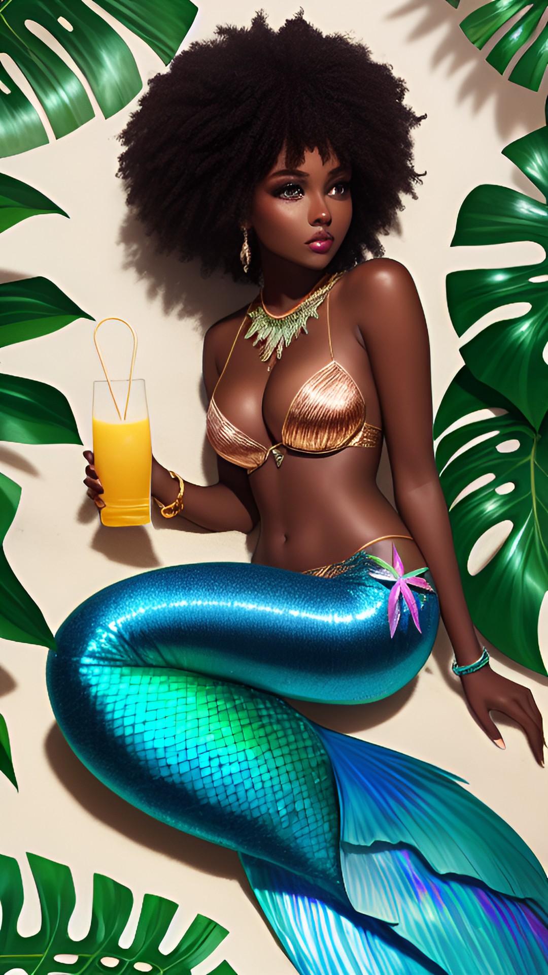 tropical mermaid. shimmer. dark skin. preview