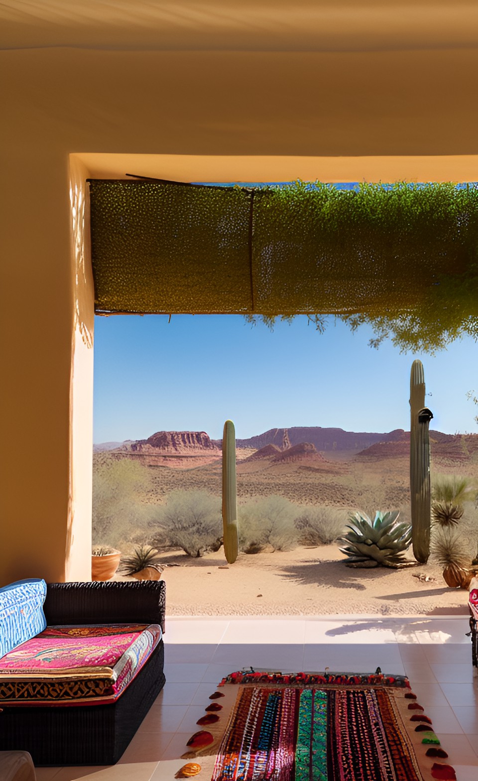 boho villa in the desert with a panoramic view from the middle of the villa preview