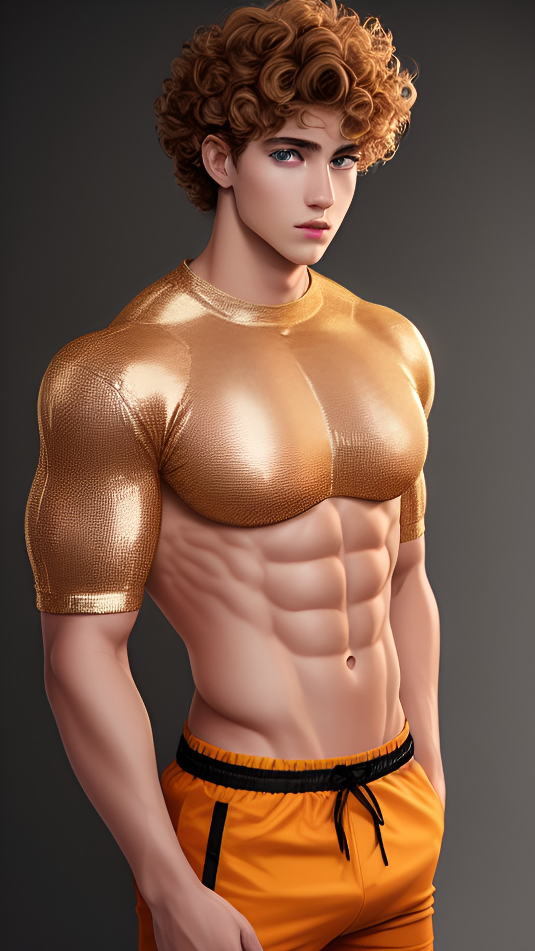 curly blond hair, long eyelashes and amber eyes that look golden in the world thanks to his angelic blood. he has a slender, muscular body, broad shoulders preview