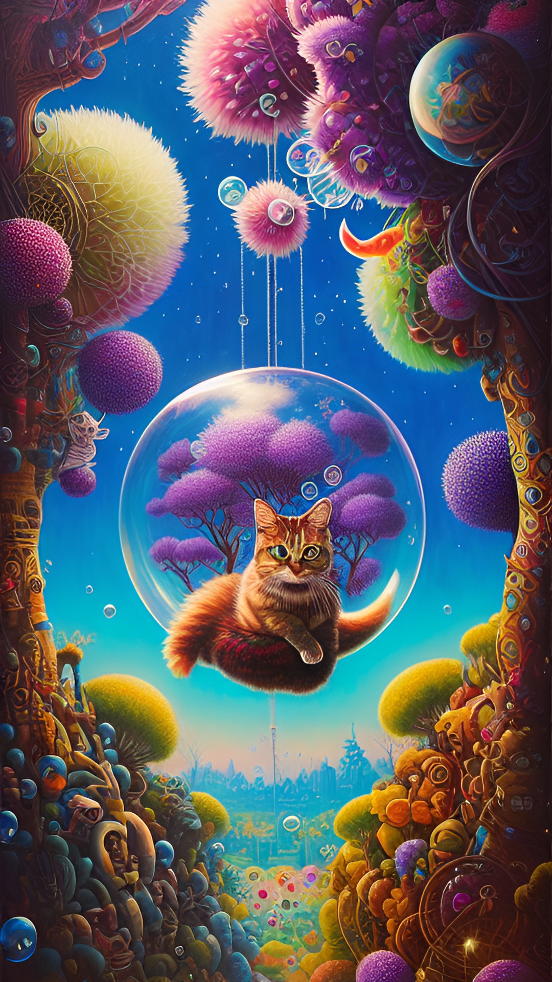 Bubble cat - crazy cat, bubble land with fuzzy trees preview