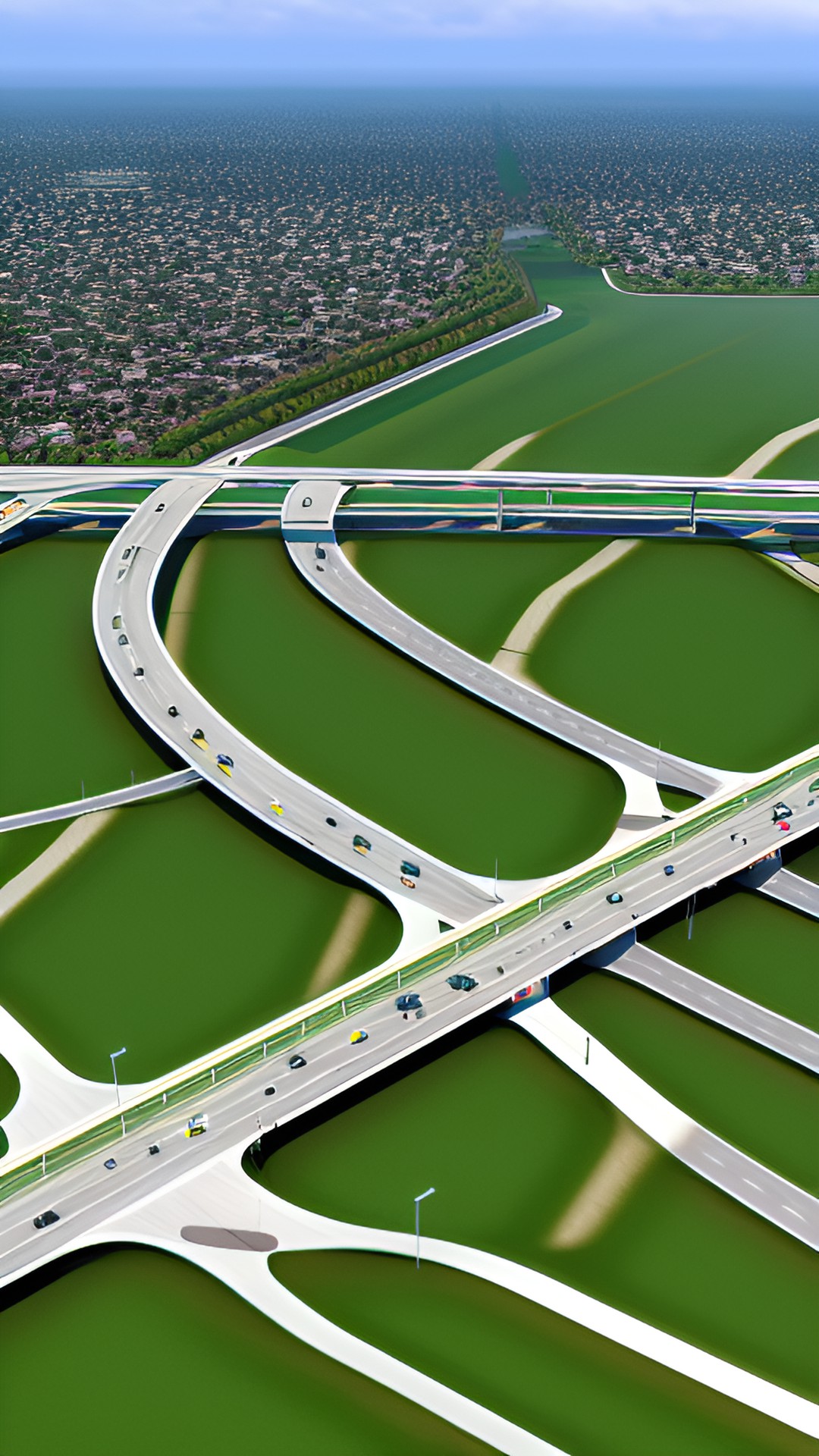 highway cloverleaf interchange and high buildings aroun it preview