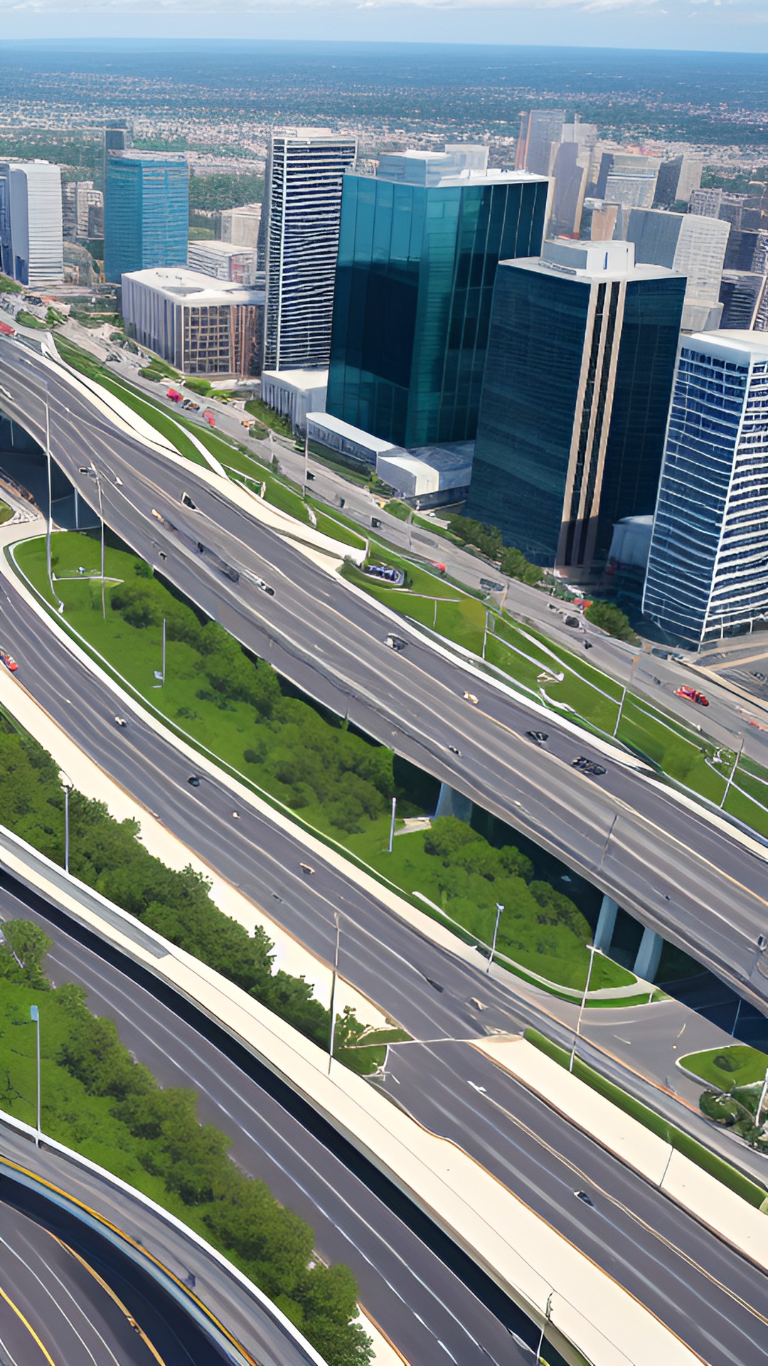 boulevard and stroad interchange and high buildings around it preview