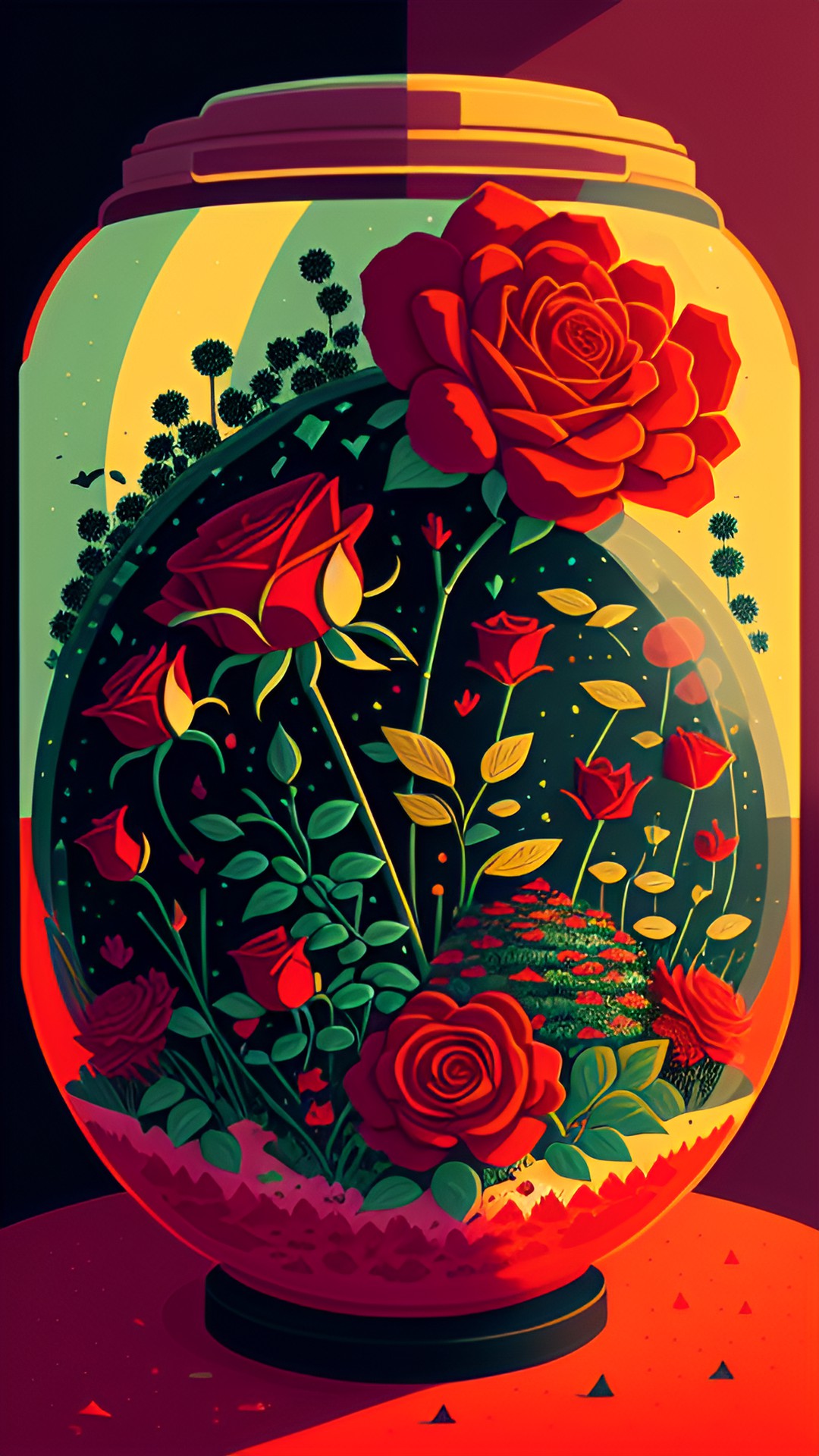 The lady garden - a garden of red roses inside of a jar style terrarium preview