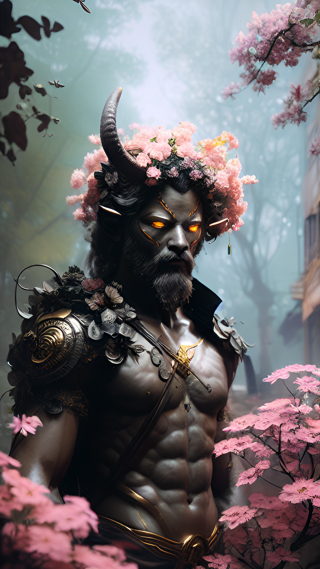 satyr with flowers, human features preview