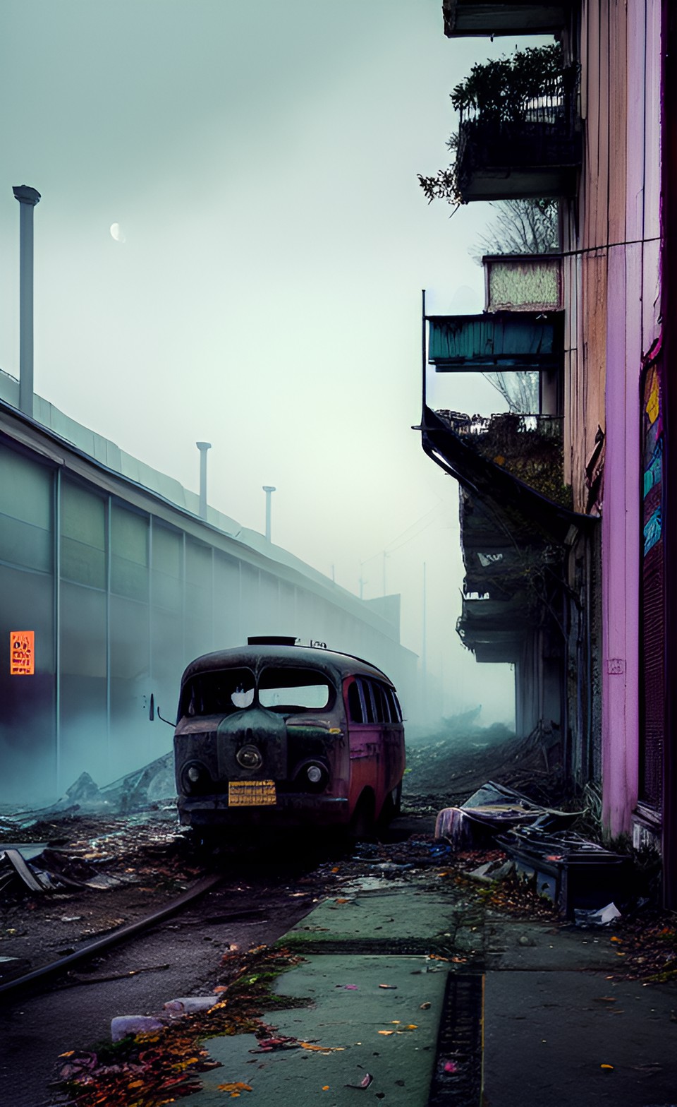 derelict - derelict an abandoned modern town and cars, that nature is reclaiming preview