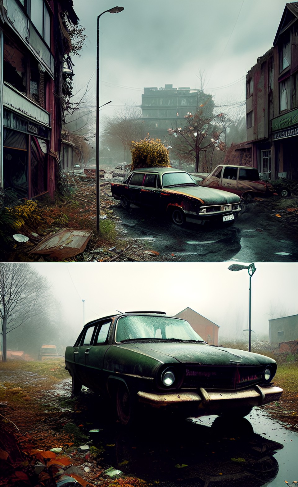 after armageddon - derelict an abandoned modern town and plant covered cars, that nature is reclaiming after armageddon preview