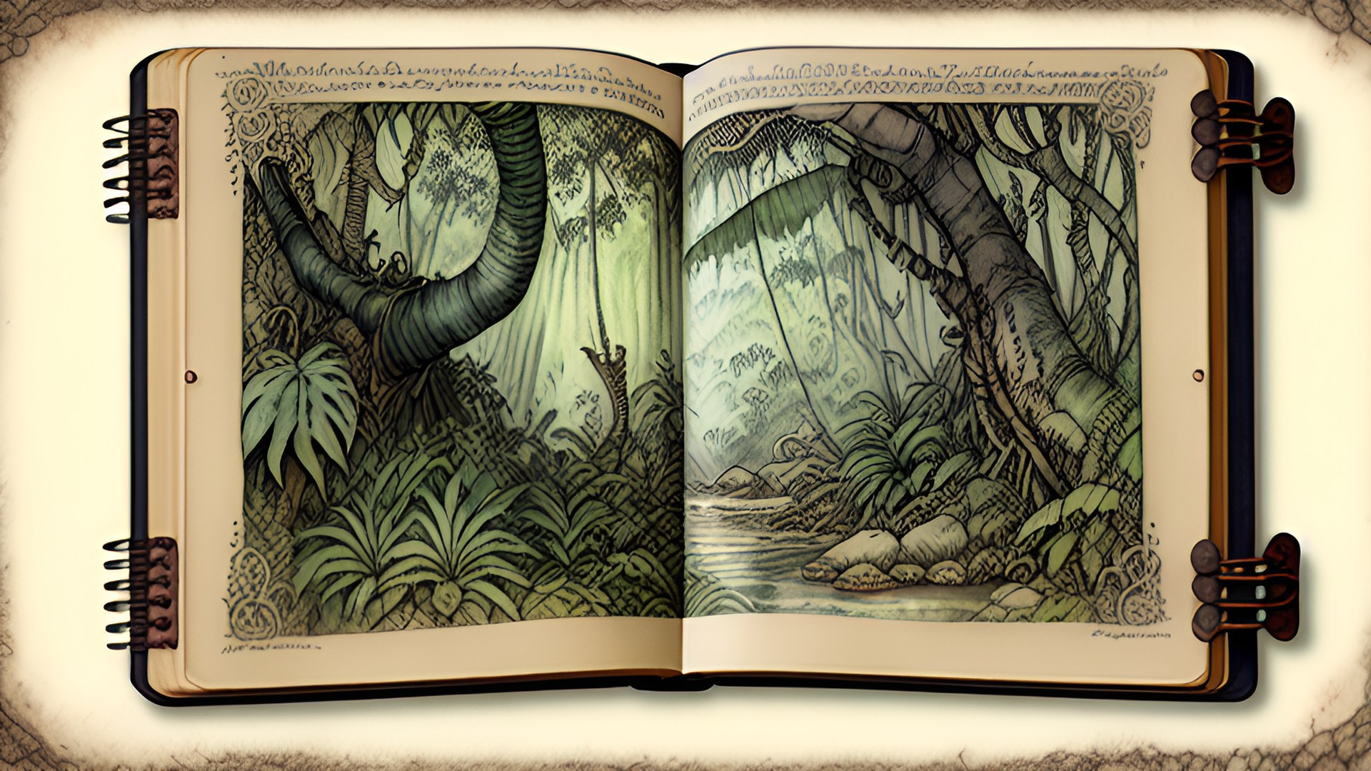 vintage jungle journals watercolor art, by arthur rackham$colors$pastel,insane detailed,8k preview