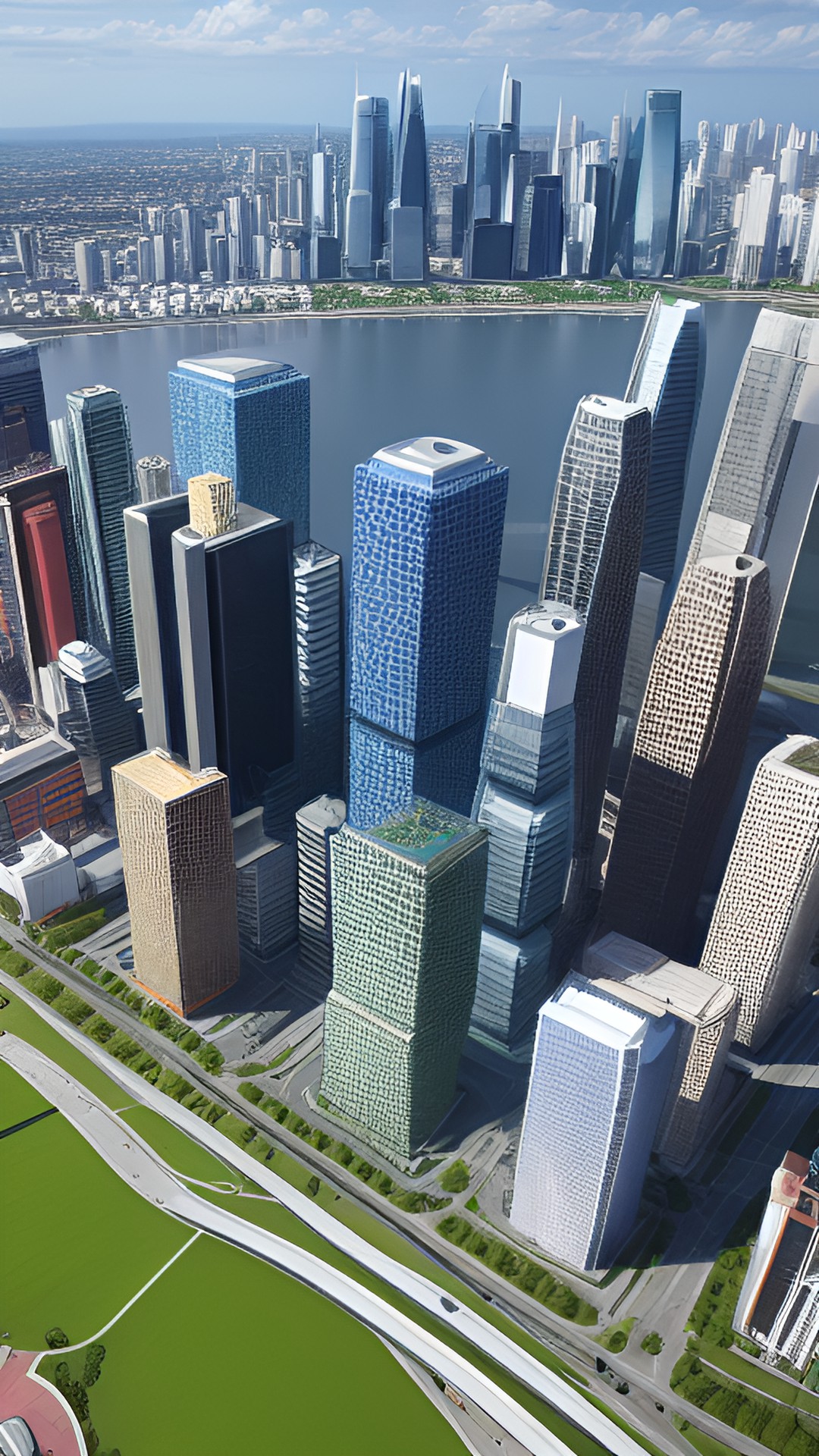 different shaped abstract buildings in a modern natural city future low-rise preview