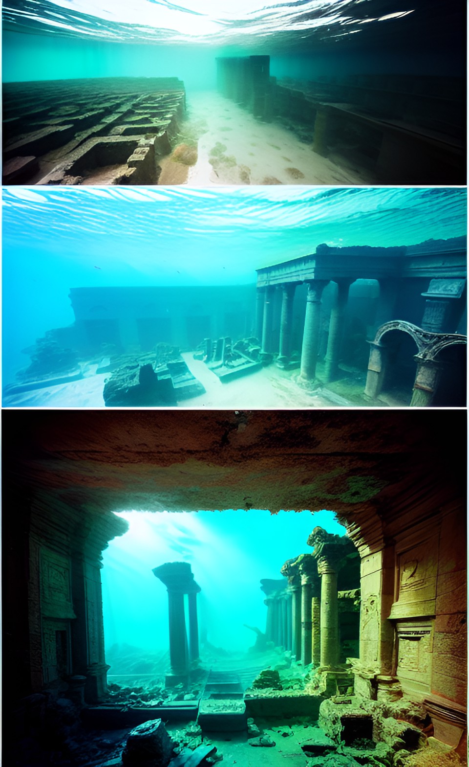 ruins underwater - ancient ruins underwater, abandoned city, after war and flood preview