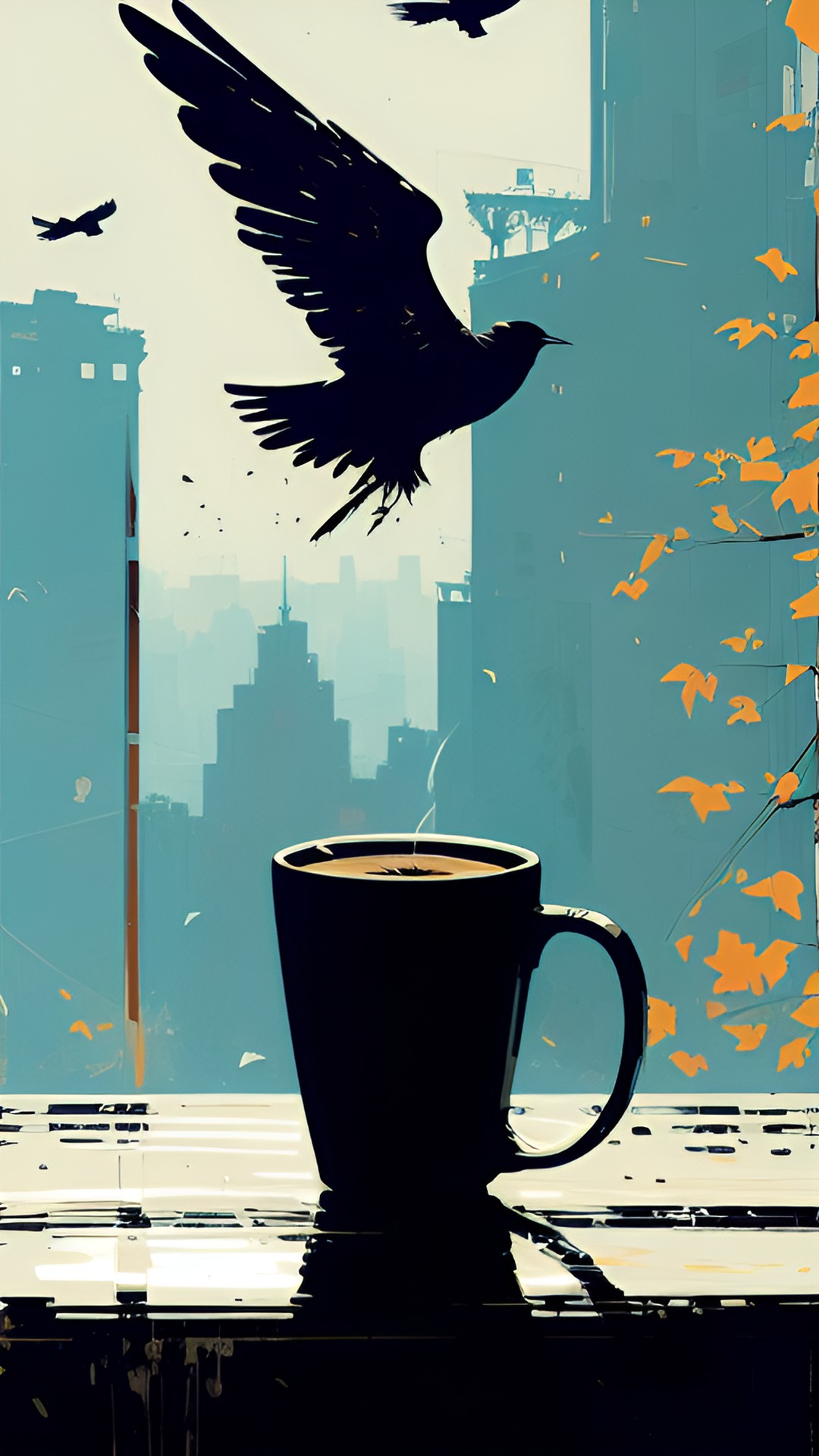 Windowsill Watching - cup of coffee with wings preview