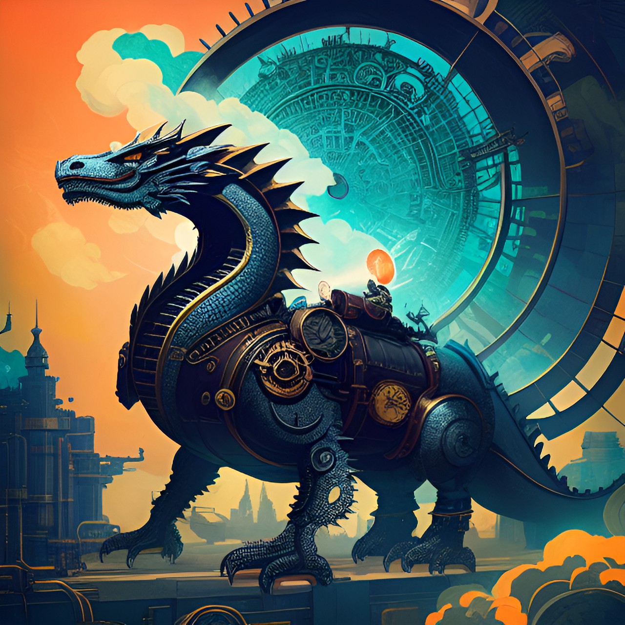 mechanical dragon. steampunk. portrait. preview