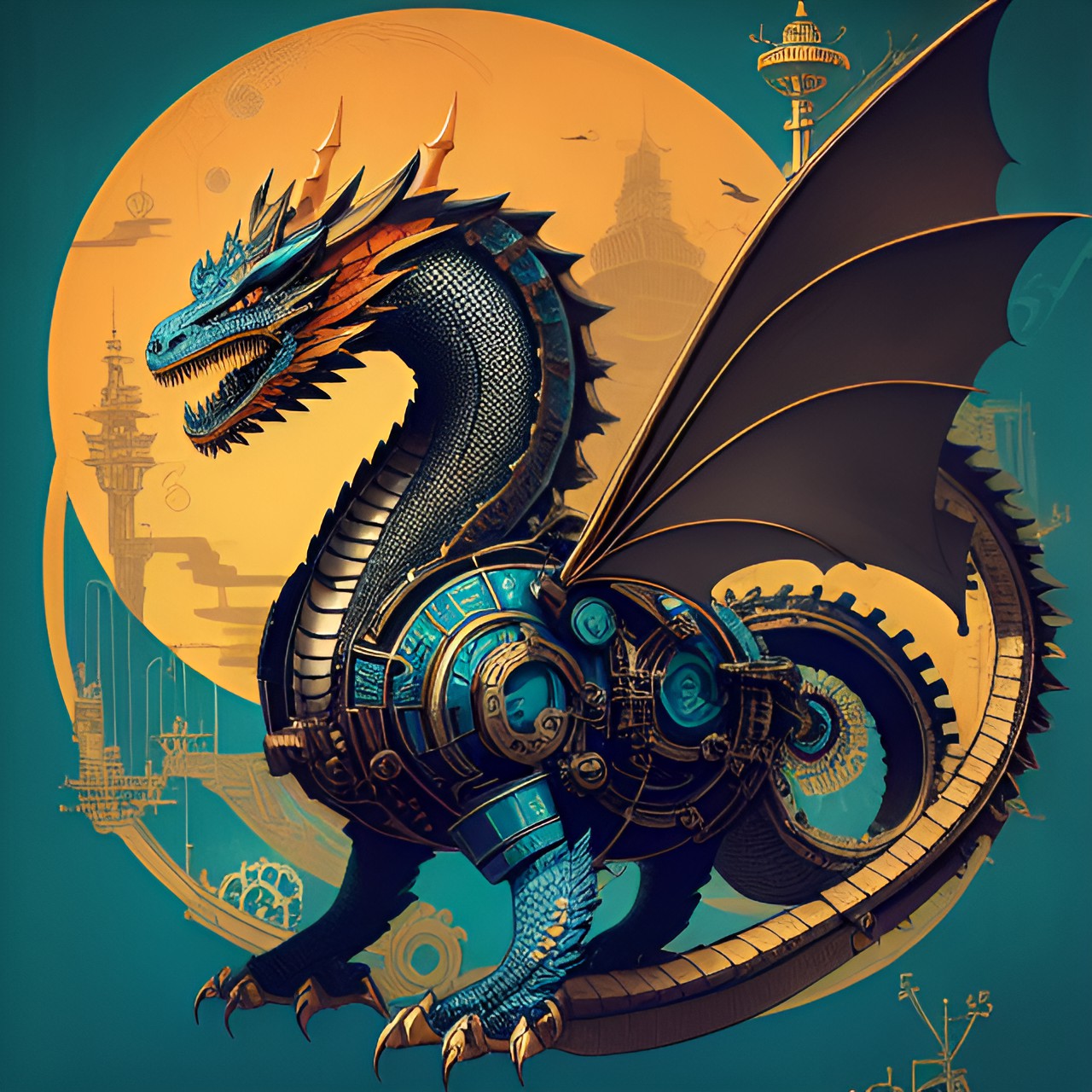 mechanical dragon. steampunk. portrait. preview