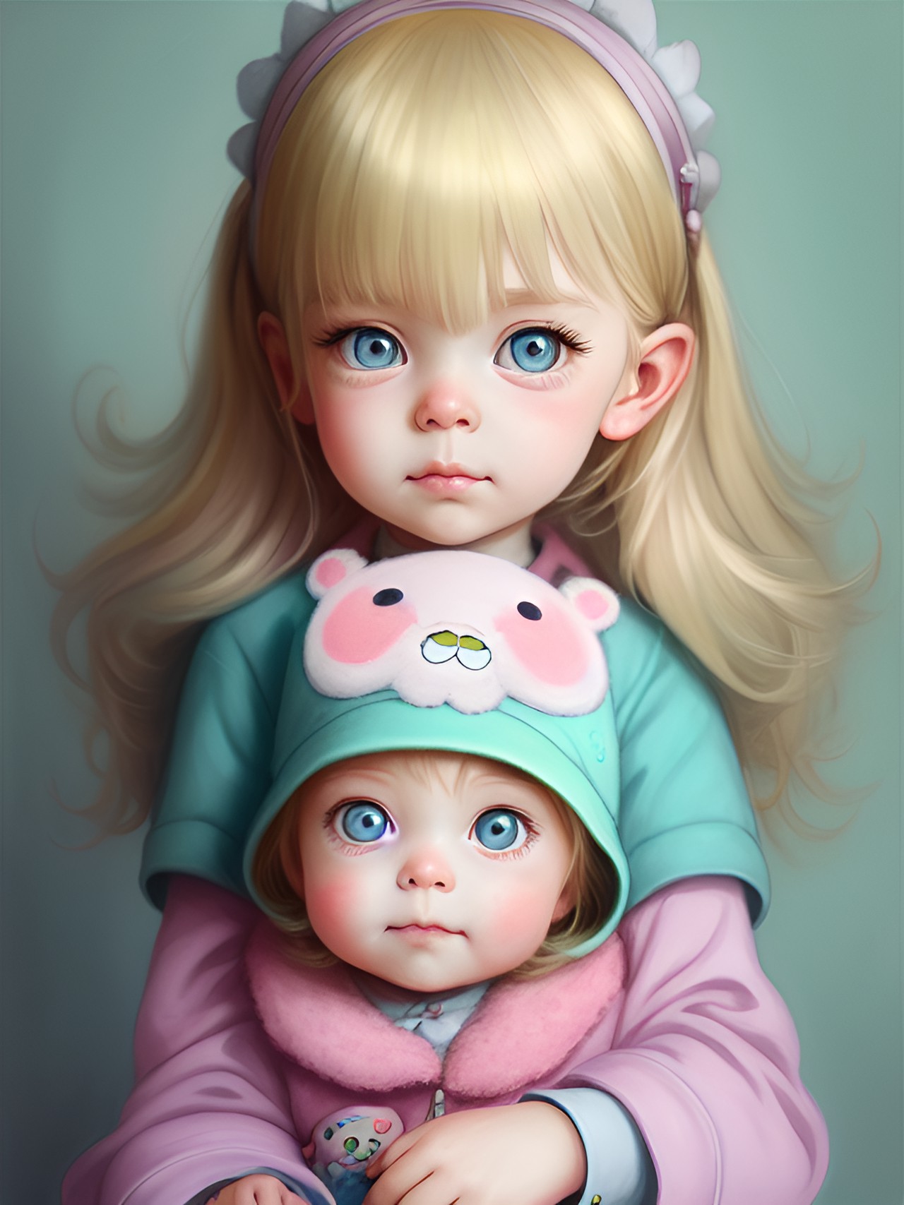 a  six month old baby with blonde hair smiling, she has green eyes, with kawaii realistic portrait, melancholy pastel art, by nicoletta ceccoli, soey milk, cute detailed digital art, exquisite digital illustration, inspired by nicol preview