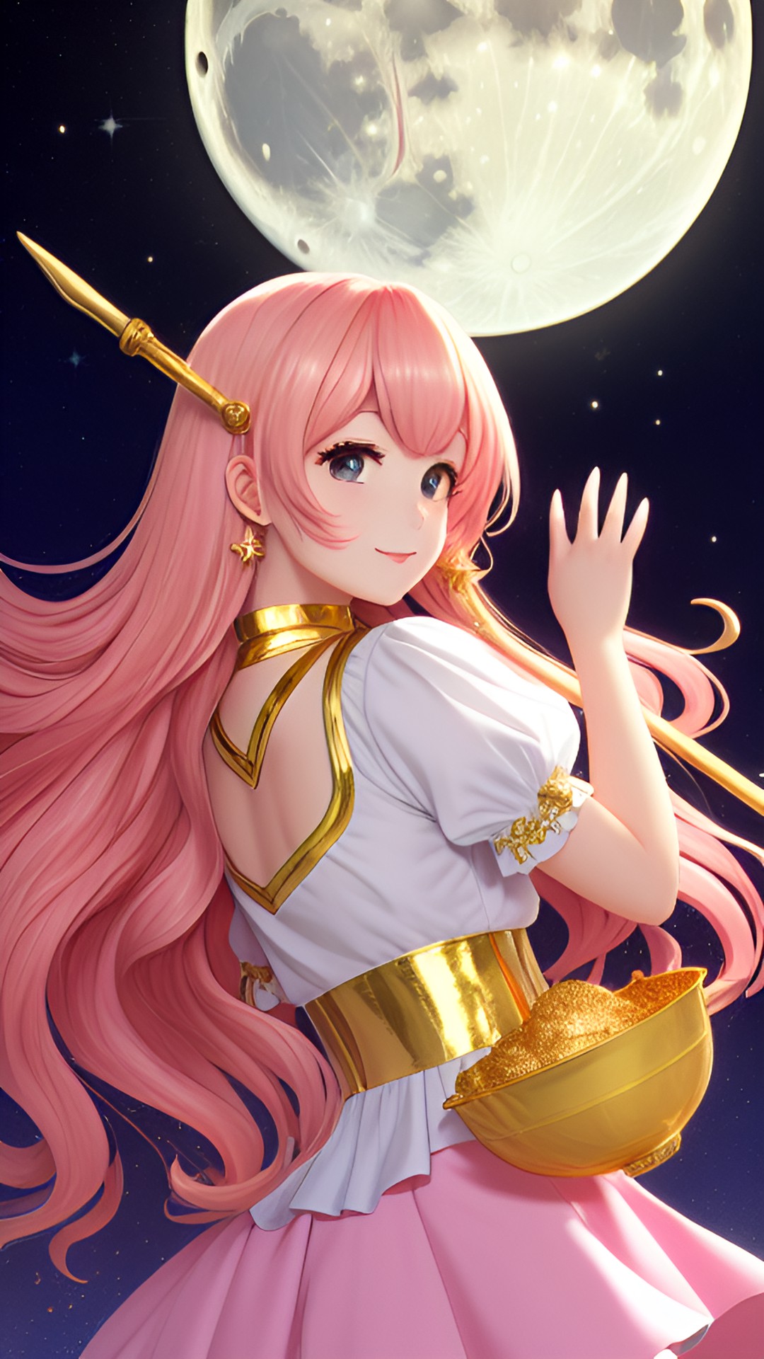 "moon maid with golden pink hair preview