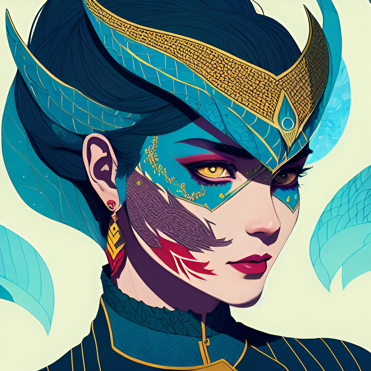 a dragonwoman with fragments of scales on the face preview