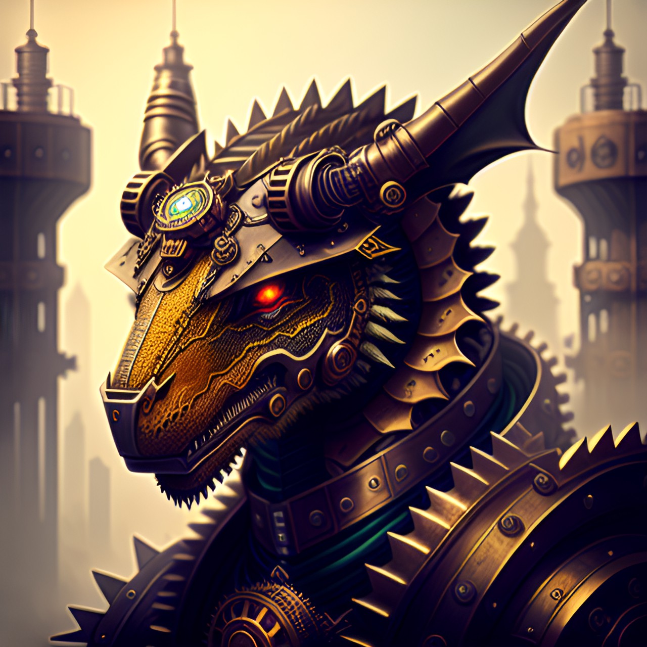 dragon-robot. many gears. portrait. steampunk. preview