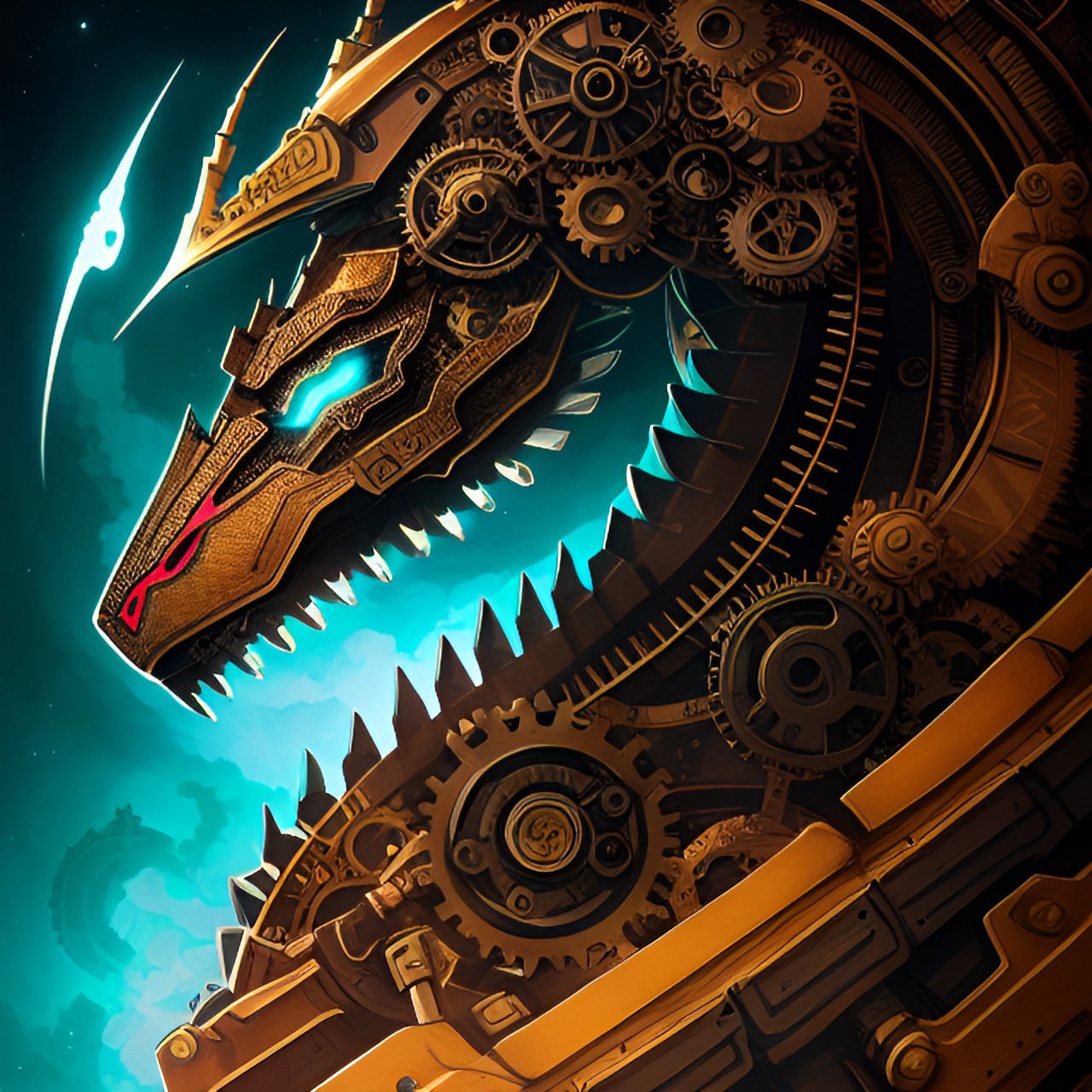 dragon-robot. many gears. portrait. steampunk. preview