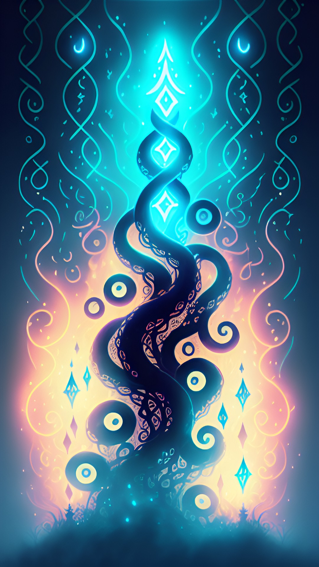 tentacles with glowing runes. mist. backlight. fantasy. preview