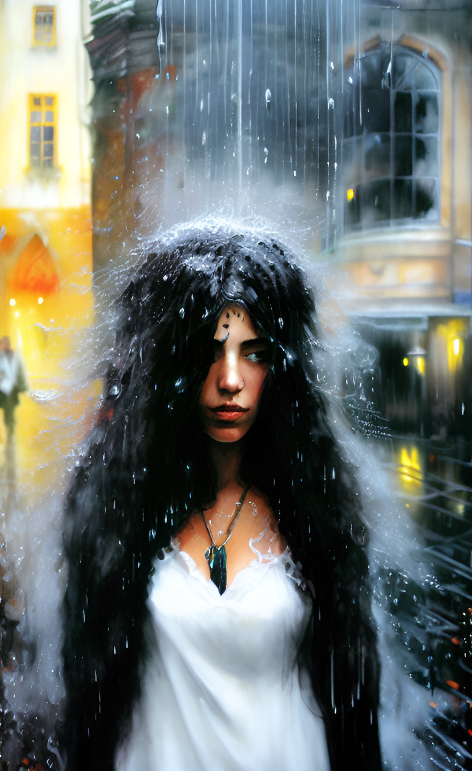 wet hair - woman with long hair getting soaked in the rain preview